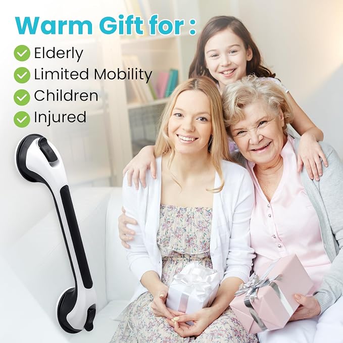 TAILI Shower Grab Bar Glow in The Dark, 16.8 in Grab Bars for Bathtubs, Shower Handles Bath Rails for Seniors and Elderly, Bathroom Safety Grip Removable No Drilling Waterproof Black,G9