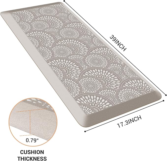 Mattitude 4/5 Inch Kitchen Mat, 17.3x39in Heavy Duty Ergonomic Comfort Foam Standing Desk Mat, Waterproof Non-Slip Standing Mats and Rugs for Kitchen, Office, Khaki