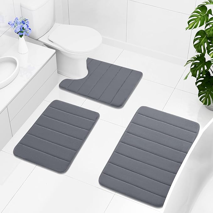 Buganda Memory Foam Bath Mat, 34" x 20", Ultra Soft and Non-Slip Bathroom Rugs, Water Absorbent and Machine Washable Bath Rug for Bathroom, Shower, and Tub, Dark Grey