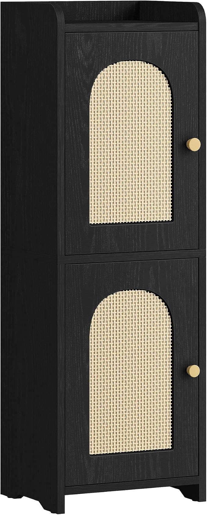 Hzuaneri Bathroom Storage Cabinet, Small Corner Floor Cabinet with 2 Doors and Adjustable Shelf, Narrow Toilet Paper Cabinets, Bathroom Organizer for Small Spaces, 7.9" D x 9.8" W x 29.5" Rattan Black