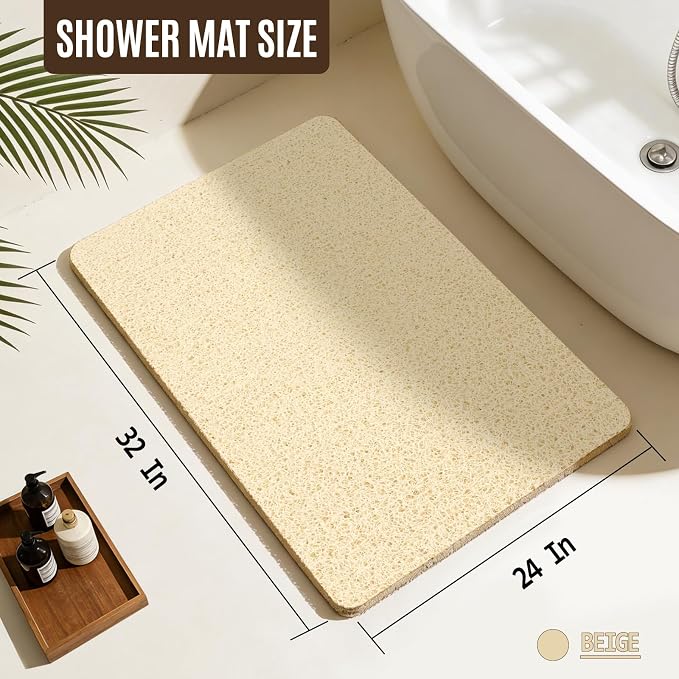 Joyhalo Shower Mat Bathtub Mat Non Slip, Bathmats Non Slip, Quick Drying Foot Scrubber Loofah Mats for Shower, Tub, Bathroom, Home, 32x24inch, Beige