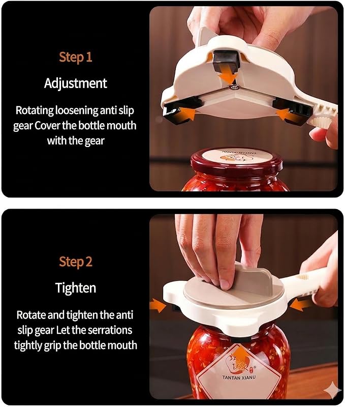 NiceGo 4-in-1 Adjustable Jar Opener - Premium Stainless Steel Lid Remover for Seniors & Arthritis Sufferers, Effortless Multi-Function Bottle & Can Opener for Kitchen Gadgets (1 Pack)