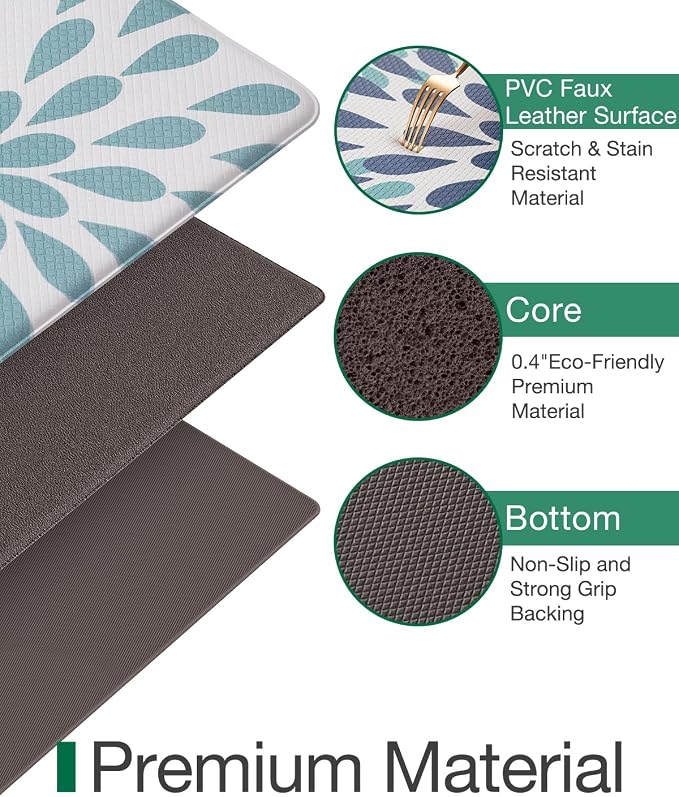 LUMI Anti Fatigue Kitchen Cushioned Mat for Floor, Padded Waterproof Runner for Standing, Stain Resistant Comfort Rugs for Home, Sink, Laundry, 24x87