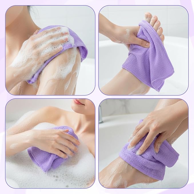 3 Pcs Exfoliating Washcloth with Handles, Double-Sided Back Scrubber Washer for Shower Body Scrub Towel Stretchable Back Washer Shower Towel for Women Bath Showers Exfoliation
