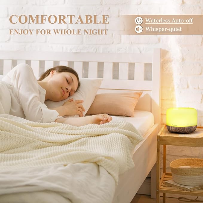 Aromatherapy Essential Oil Diffuser for Room: 500ml Colorful Aroma Air Humidifier with Adjustable Cool Mist Mode, Auto Off Ultrasonic Diffusers for Large Room Home Office(Brown)