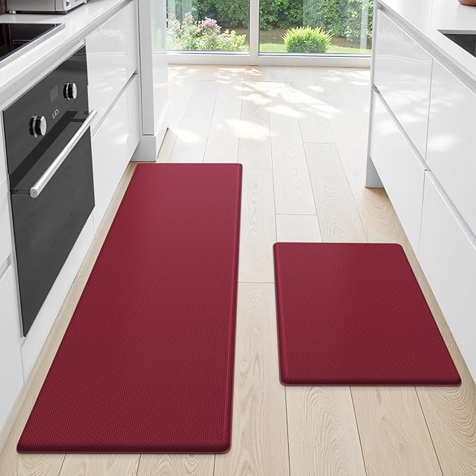 StepLively Kitchen Mat, 2 PCS Kitchen Rugs, Cushioned Kitchen Mats for Floor, Anti Fatigue Kitchen Rug Set, Non-Skid Standing Mat for Kitchen, Office, Sink, 17.3"x30"+17.3"x59", Red