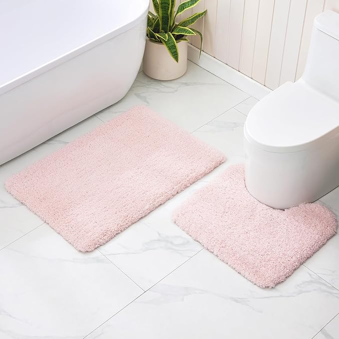Disolla Bathroom Rug Non Slip Fluffy Bath Mat for Bathroom Floor Washable Plush Luxury Bath Rug for Tub Soft Shaggy Shower Sink Mat, 17''x24'', Sakura Pink