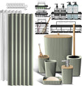 Clara Clark Bathroom Accessories Set - Bathroom Set with Adhesive Corner Shower Caddy Hanging, 25PC Bathroom Accessory Set, Sage Green Shower Curtain Set, Toilet Brush, Trash Can & Soap Dispenser