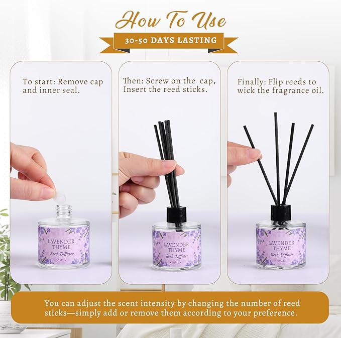 Reed Diffuser Set of 6 Pack, Home Fragrance Reed Diffuser with 24 Sticks, Scented Essential Oil Air Freshener for Home, Bathroom, Bedroom, Office Decor, Long Lasting Room Freshener Gift -Each 1.69oz