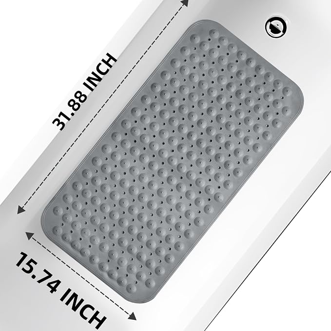 ZHICHENG Bath Mat - Shower Mat Non Slip - Long 31.88 x 15.74 Inch Bathroom Mats for Tub Nonslip - Anti Slip Bathmats - Bathtub Mat Non Slip with Massage Particles (Gray)