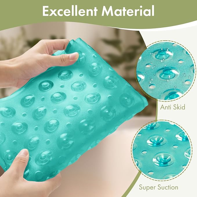 AmazerBath Shower Mat Non Slip 40 x 16 Inches, Shower Stall Mats with Suction Cups and Drain Holes, Non Slip Bath Mat for Tub for Elderly & Kids, Clear Green