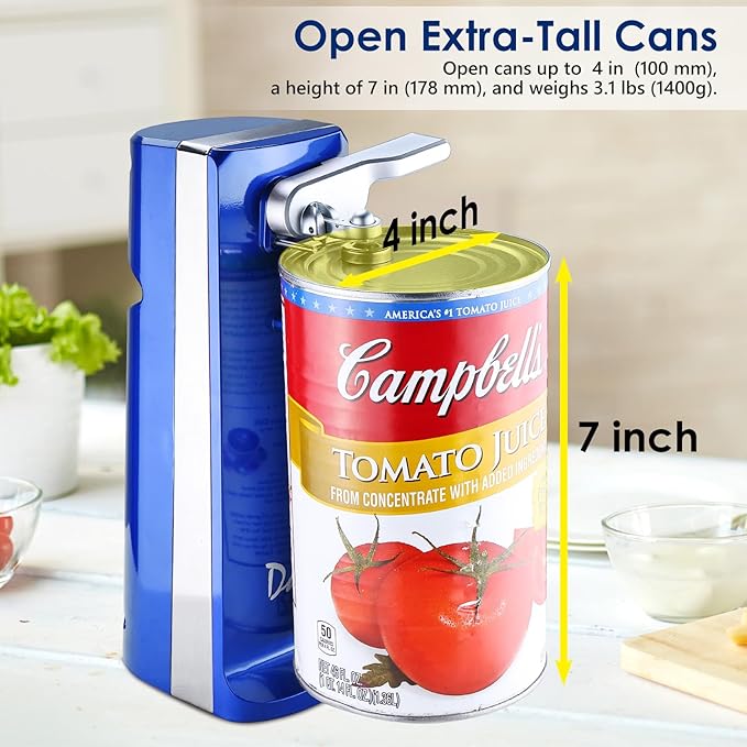 Davivy Electric Can Opener, One Touch Lid Opener, Removable Stainless Steel Cutter and 3-in-1 Design, with Sharpener and Bottle Opener (Blue-ABS)