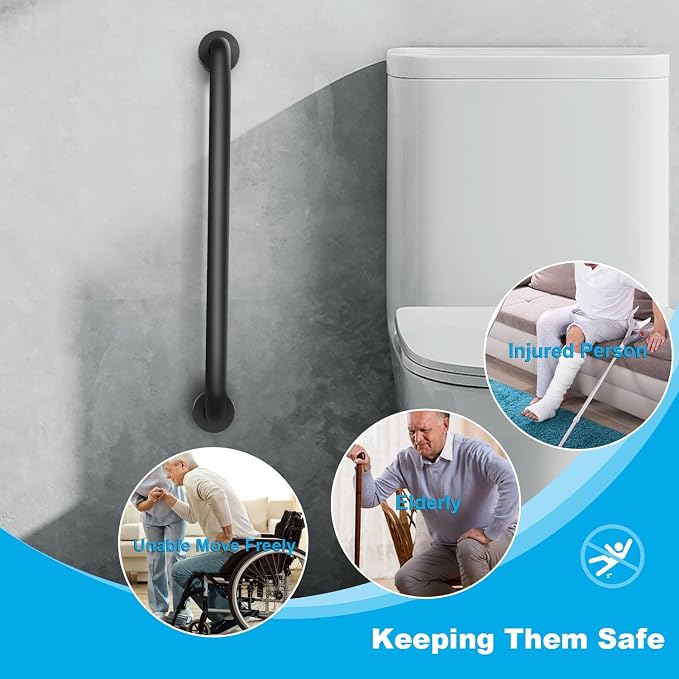 Shower Grab Bars, 2 Pack 24 Inch Heavy Duty Non-Slip Bathroom Grab Bars, 1.25" Diameter Bathroom Safety Handle for Elderly, Handicap Assist Grab Bar for Bathtub/Shower/Toilet