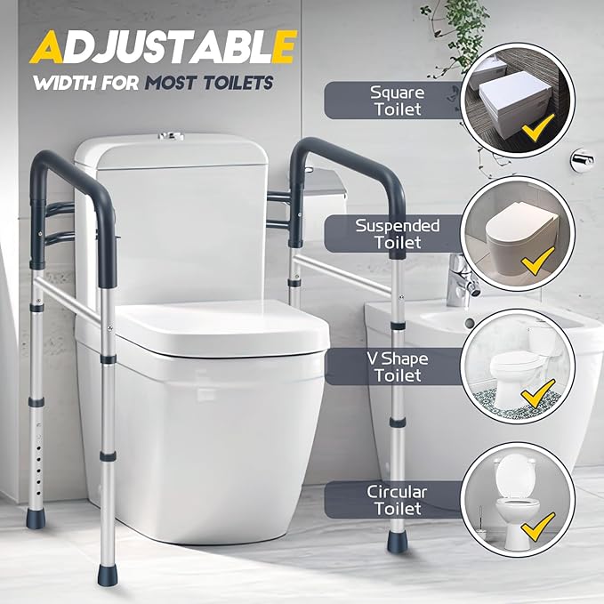 Lianjindun Toilet Safety Rails (350 lb), Adjustable Toilet Frame for Elderly, Seniors, Handicap & Disabled, Foldable Handicap Toilet Handles Fit Any Toilets (Blue)