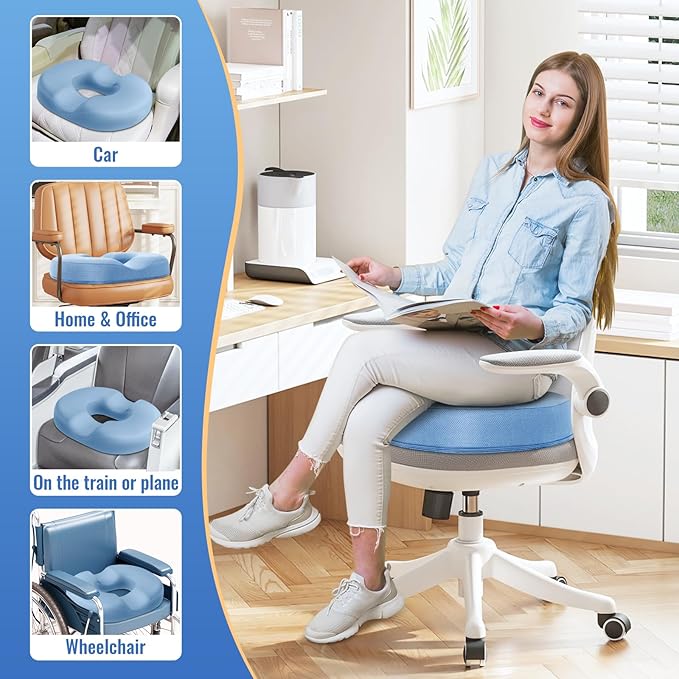 CloudBliss Donut Pillow Stadium Seat Cushion for Tailbone Pain Relief and Hemorrhoids, Memory Foam Seat Chair Cushion, Portable Seat Cushions for Bleachers, Car, Home & Office