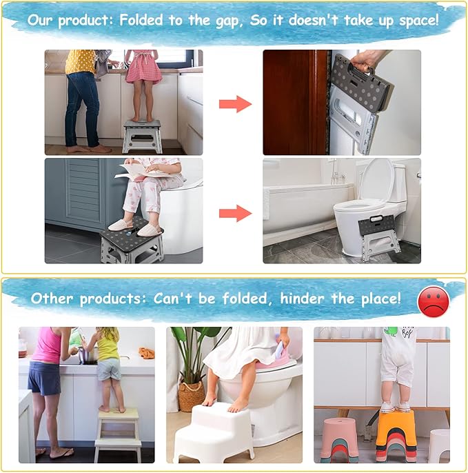 Child Step Stool for Kids and Toddlers Bathroom Sink – Foldable Safety Lock to Stable（ Grey ）