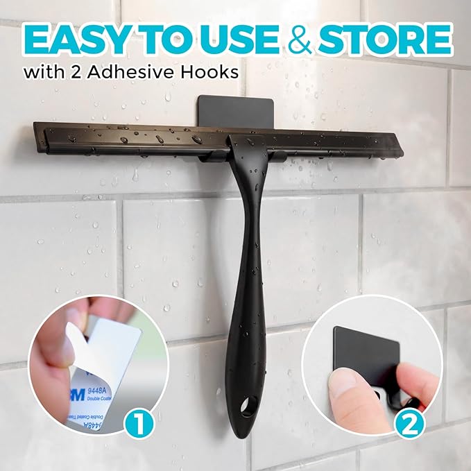 ALFLOD 2PACK 10-Inch Black All-Purpose Shower Squeegee for Shower Doors, Tile Shower Walls, Bathroom, Window, Glass and Car Windshield, Mirrors and Kitchen-Stainless Steel