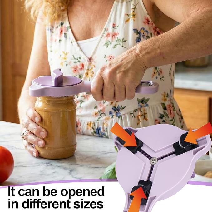 4-in-1 Adjustable Jar Opener for Seniors & Weak Hands - Multifunctional Stainless Steel Can Opener, Bottle Cap Gripper for Arthritis Sufferers - Kitchen Gadgets for Easy Opening（Purple）