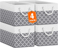 Fab totes Storage Bins 4-Pack, Foldable Storage Baskets for Organizing Toys, Books, Shelves, Closet, Large Storage Box with Rope Handles, Sturdy Organizer Bins,Clover Grey