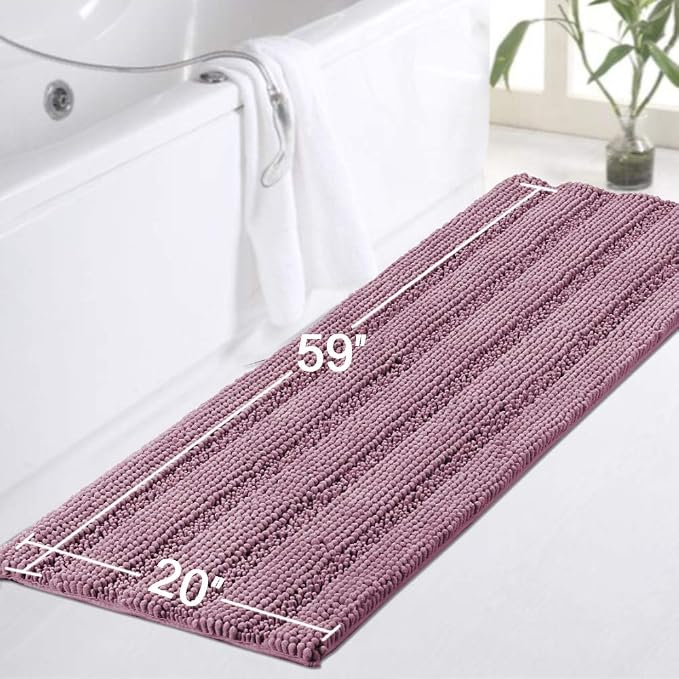 Turquoize Kitchen Rug Runner Slip-Resistant Microfiber Shaggy Bath Mat Bathroom Rug Extra Soft Absorbent Mat for Bathroom/Kitchen Floor with Non-Slip Backing Runner Rugs, 59"x 20", Mauve/Rose