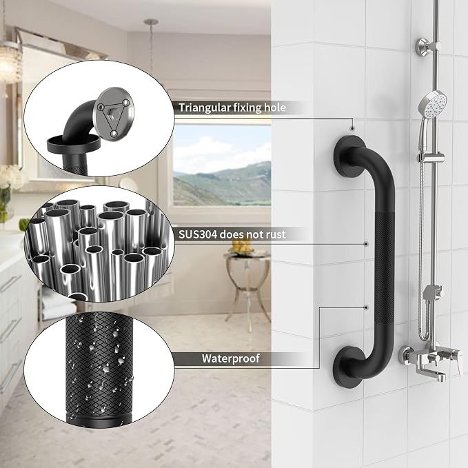 3 Pack Anti Slip Bathroom Grab Bar Bundle, Munzong 16" 24" 32" Shower Grab Bar for Commercial, Black Safety Balance Bar,Handicap Stainless Steel Hand Rail for Elderly Injury Senior Bath Handle