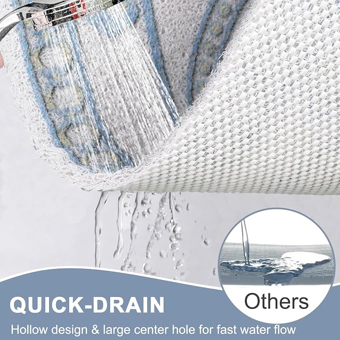 Square Shower Mat Non Slip: 32x32 Inch Extra Large Shower Mats with Drain Hole in Middle -Anti Slip Shower Mats for Inside Shower -Loofah Shower Floor Mat Bath Mat for Shower Stall Bathtub Elderly