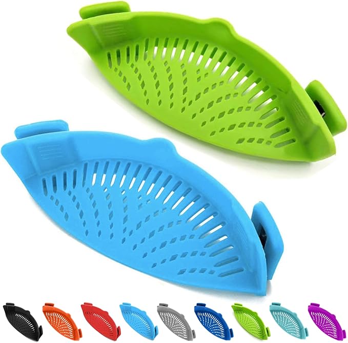 Clip-on Kitchen Food Strainer for Spaghetti, Pasta, Meat, Fruits, Vegetables. Silicone Kitchen Food Strainer for Pots & Bowls