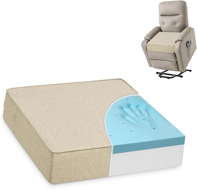 Shinnwa Gel Memory Foam Recliner Cushion for Elderly, Extra Large Seat Cushion, Dual-Layer Foam Chair Pad for Couch, Armchair, Wicker Chairs, Floor, 18 × 18 × 4in, Beige