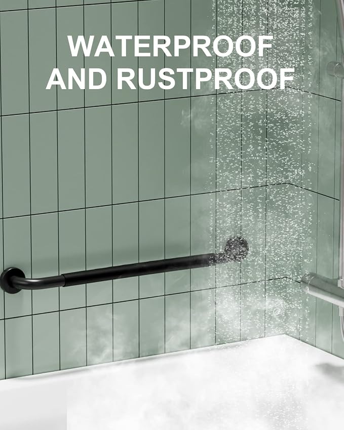 24 Inch Black Shower Grab Bar w/Anti Slip Rubber Grip, Munzong 2 Pack Stainless Steel Bathroom Grab Bar, Bathroom Balance Bar,Safety Handrail Support,Handicap Injury Elderly Senior Assist Bath Handle