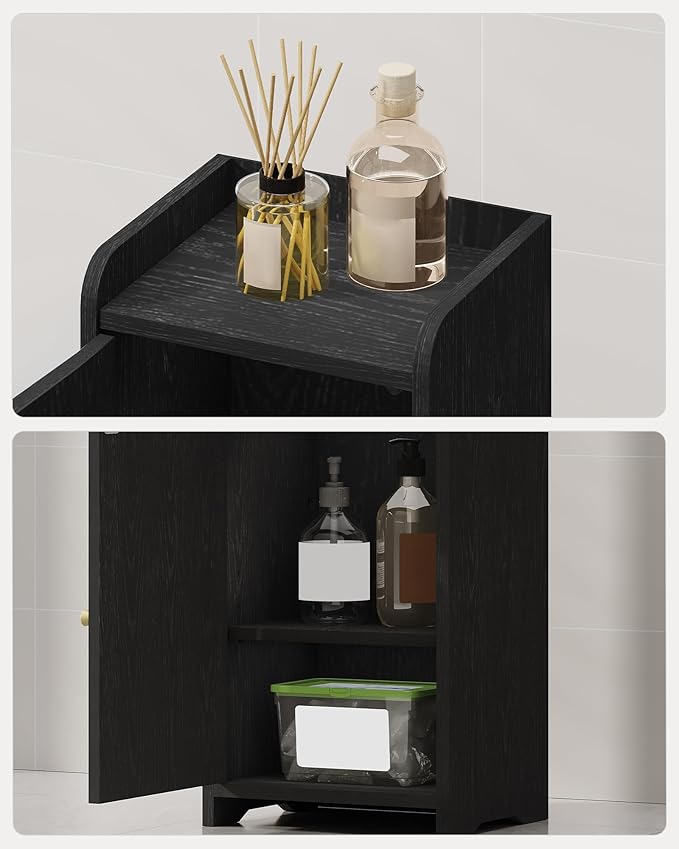 Hzuaneri Bathroom Storage Cabinet, Small Corner Floor Cabinet with 2 Doors and Adjustable Shelf, Narrow Toilet Paper Cabinets, Bathroom Organizer for Small Spaces, 7.9" D x 9.8" W x 29.5" H Black