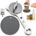 Jar Opener for Seniors with Arthritis, Easy Grip Adjustable Lid & Bottle Opener Set with Non-Slip Silicone Pad & Stainless Steel Hook, Grey