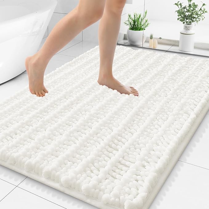 Smiry Bathroom Rugs Mat 48x32, Extra Soft Absorbent Chenille Bath Rugs, Non Slip Rubber Backing Machine Washable Quick Dry Bath Mats for Bathroom Floor, Tub, Shower, Home Decor Accessories, Ivory