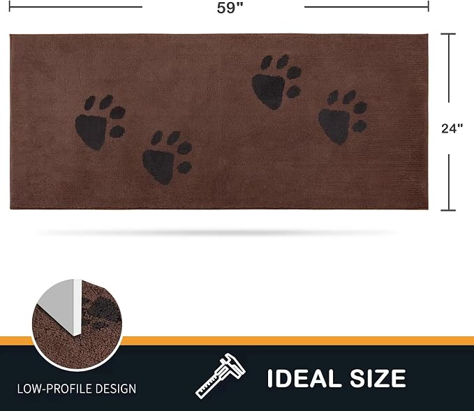 PURRUGS Dirt Trapping Door Mat 24" x 59", Non-Skid/Slip Machine Washable Microfiber Entrance Rug, Shoes Scraper, Dog Doormat, Super Absorbent Floor Mat for Muddy Wet Shoes and Paws, Brown