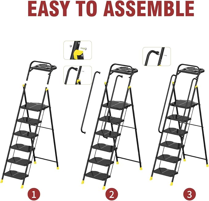 6 Step Foldable Step Ladder Stool with Roomy Tool Tray and Secure Handrail, Foldable Platform Ladder 6 Step Folding Stepstools with Wide Pedals and 800lbs Weight Capacity for Adults, Home, Kitchen