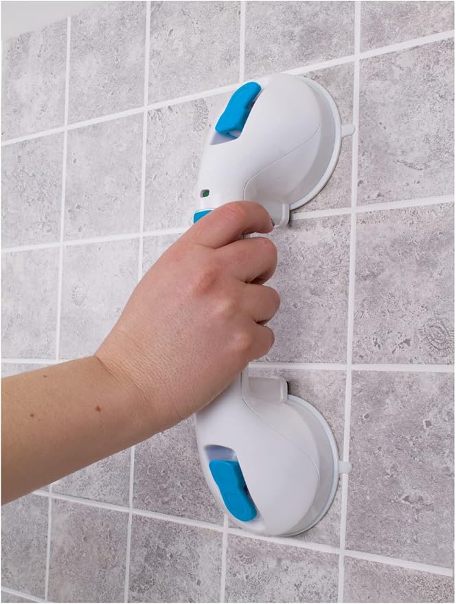 Carex Suction Shower Grab Bar – 12” Ultra Grip Shower Handle - Dual Locking Grab Bars for Bathtubs and Showers – Seniors, Disabled, Handicap, Elderly Assistance Product
