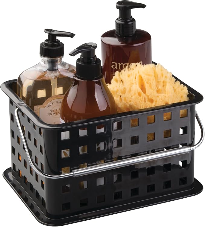 iDesign Plastic Shower Caddy Basket with Handle for Bathroom or College Dorm - Black - Made in USA