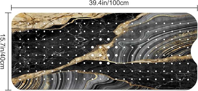 LNOND Marble Bath Tub Mat Non Slip, Extra Long 40 X 16 Inch Anti Slip Mat for Bathtub, Black Gold Luxury Marble Shower Mat with Drain Holes and Suction Cups, Machine Washable