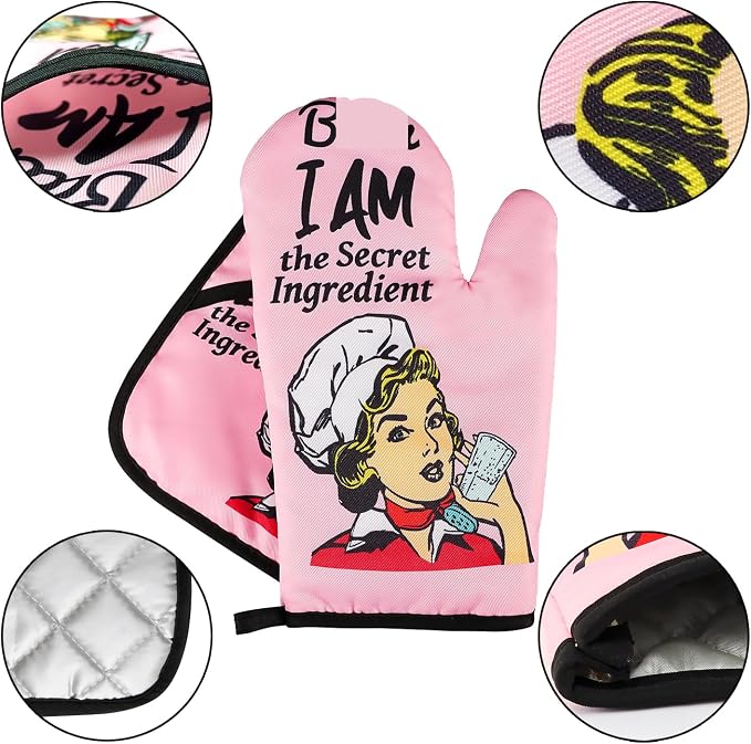 Funny Oven Mitts and Pot Holders Sets Cooking BBQ Non-Slip Quilting Grill Mitts Heat Resistant Housewarming Gifts I Am The Secret Ingredient