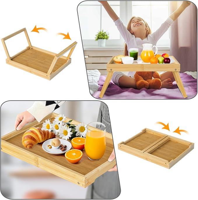 Bamboo Bed Tray Table with Folding Leg, Breakfast in Bed Tray for Eating,TV Table, Laptop Computer,Snack,Sofa or Working, Laptop Desk (1, Beige)