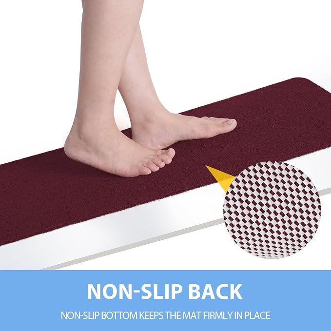 Hargiis Non-Slip Bathtub Mat, 2 Pack Anti Slip Shower Mat, Fast Drying Bathtub Mats, Foot Scrubber Mat, Anti Slip Mat for Tub, Floor, Bathroom, Kitchen, Home, Hotel (Wine Red 24"×16"+24"×16")