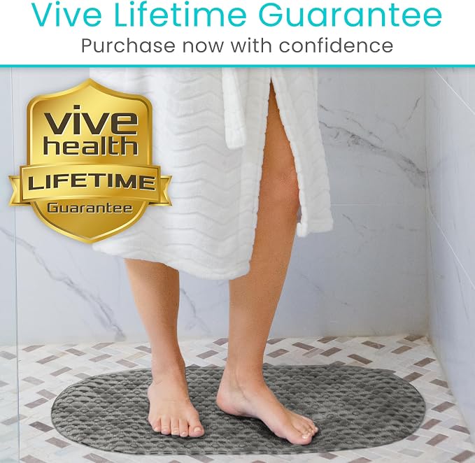 Vive Oval Bathtub Mat - Nonslip Shower Floor Pad - Non-Slip and Non-Skid for Bath Tub with Strong Rubber Suction Cup Grip - for Baby, Elderly, Kids, Bathroom (Gray)