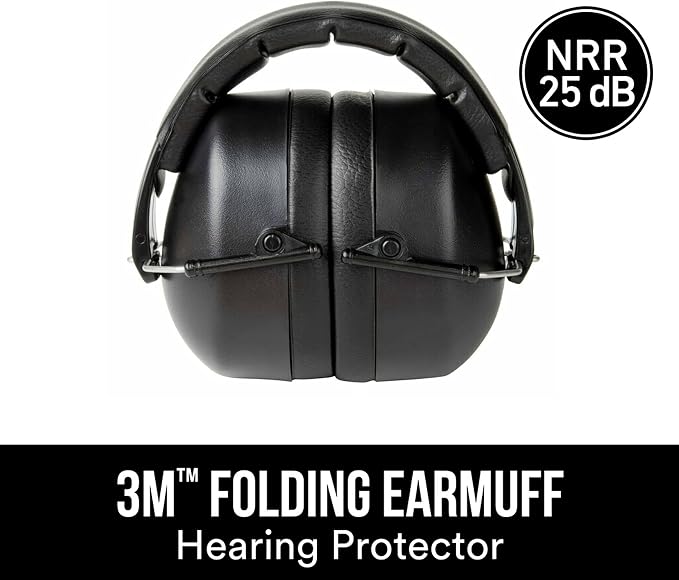 3M Folding Earmuff, Noise Reduction Rating (NRR) 25 dB, Adjustable Ear Muffs, Padded Headband For Comfort, Flexible & Adjustable Headband, Black, One Size Fits Most (90563H1-DC) (Pack of 5)