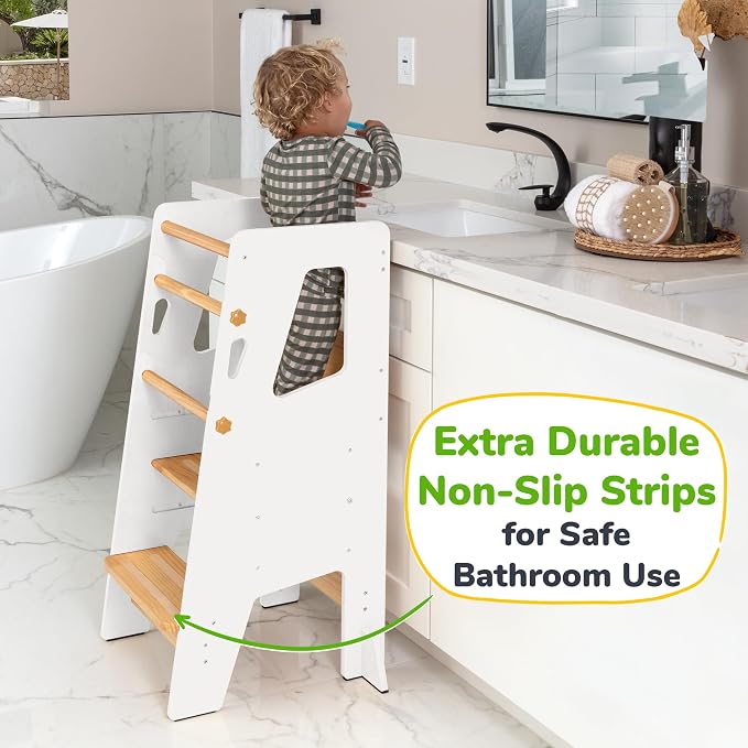 OCODILE Toddler Standing Tower - Adjustable Height Toddler Kitchen Stool Helper - Ideal Kids Kitchen Step Stool for Learning New Skills - Extra Secure with Safety Feet - White