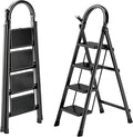 Folding Step Ladder, 4-Step Multi-Functional Alloy Ladder, Heavy Duty Metal, Wide Pedals, Anti-Slip, Collapsible to 5cm, with Tool Rack & Sponge Handrail for Home, Indoor & Engineering Use