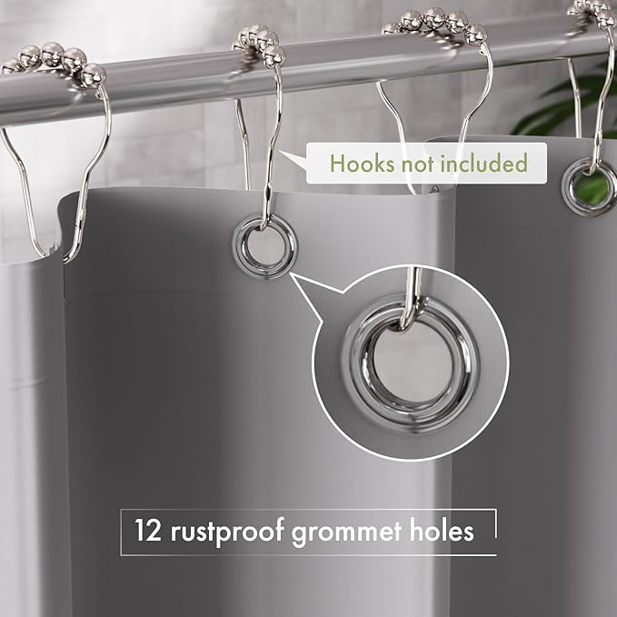AmazerBath Shower Curtain Liner, 72x72 Grey Shower Liner, Cute Plastic Shower Curtain Liners, Lightweight PEVA Waterproof Gray Shower Curtains for Bathroom with Magnets and 12 Grommet Holes