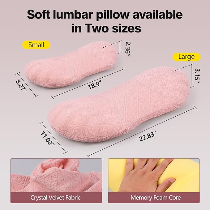 COMFYTHERA Lumbar Support Pillow for Sleeping Memory Foam Lumbar Support Cushion for Lower Back Pain Relief, Back Support Bed Pillow Waist Support (Pink, Large)