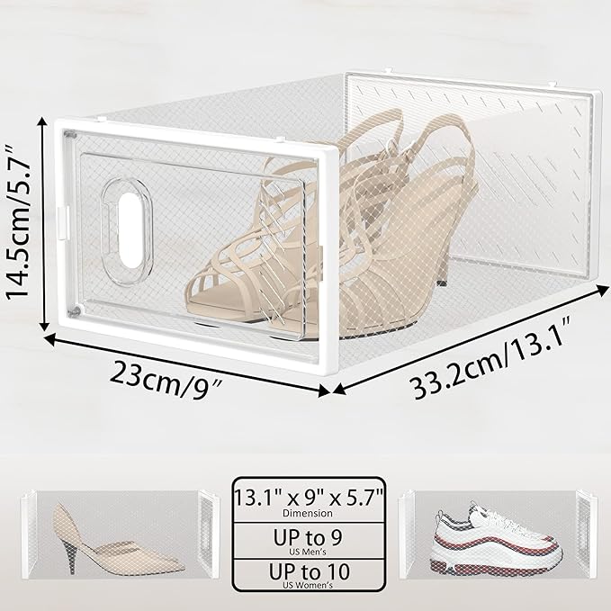 SIMPDIY Shoe Storage, 12 Pack Shoe Organizer for Closet, Shoe Boxes Clear Plastic Stackable Shoe Containers with Lids for Size 10