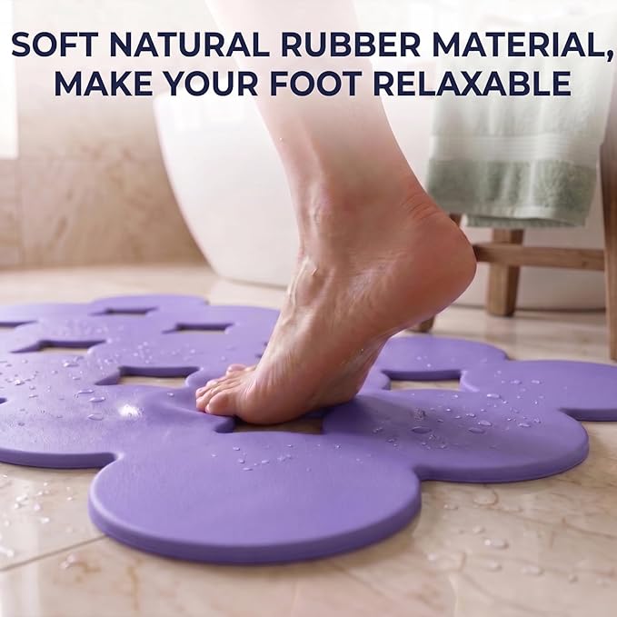 Webos Patented Non Slip Bathtub Mat Shower Mat Bath Mat Tub Mats with Strong Suction Cups Soft Natural Rubber Bath Mat for Inside The tub (Circle-Purple, 28x16 inch)