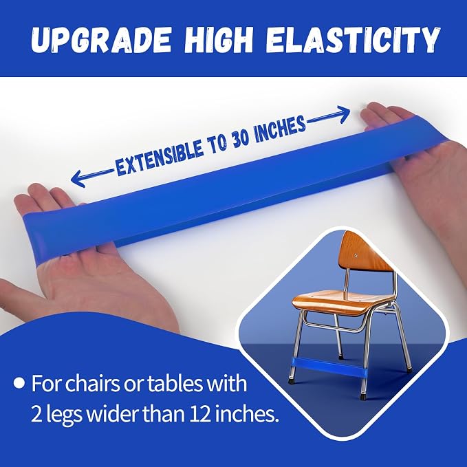 25 Pack Chair Bands for Kids with Fidgety Feet, ADHD Tools for Kids, Improve Focus & Reduce Restlessness, Chair Bands for Sensory ADHD ADD Autism - Classroom & Home Must Haves (Blue)