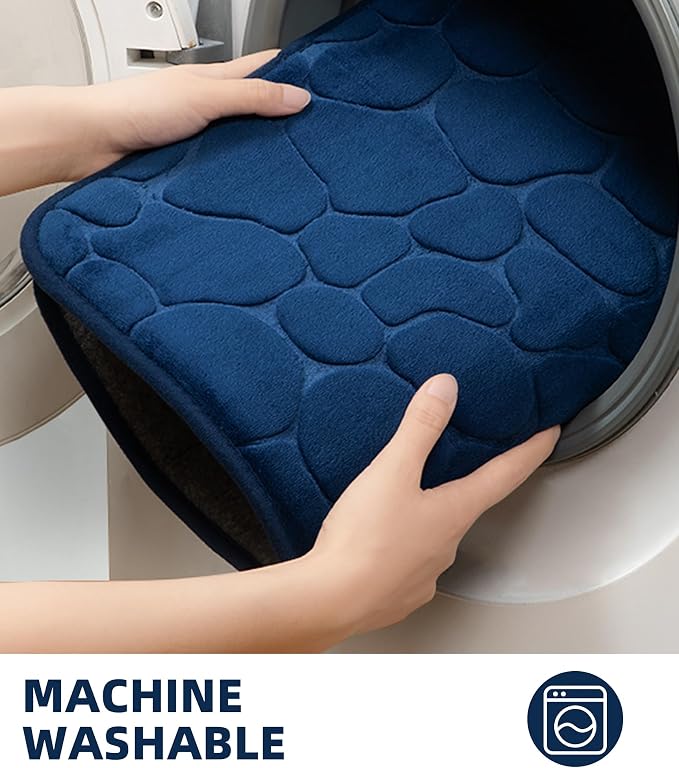 YIHOUSE Memory Foam Runner Rug, Cobblestone Bathroom Runner Rugs Super Water Absorbent Bath Mats for Bathroom Machine Washable Bath Rugs for Hallway Bedroom Laundry Room(20 x 47,Dark Blue)